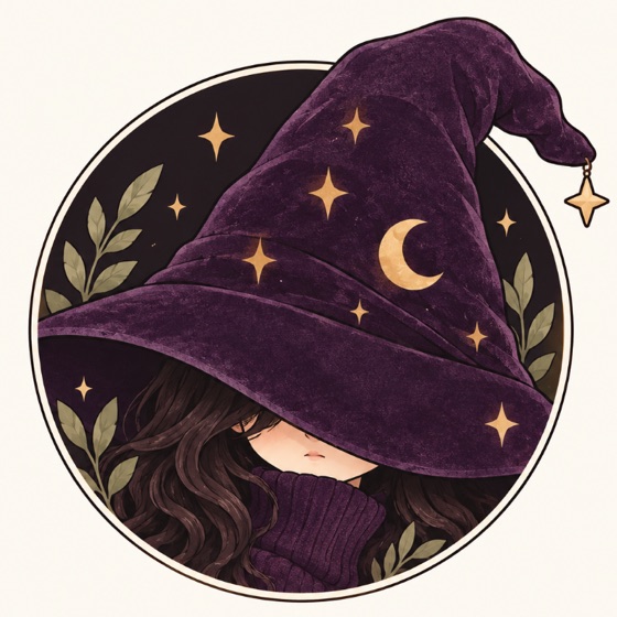 The Velvet Wizard, a wizard peeking out from under a large velvet hat